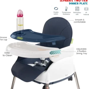 Baby High Chair Foldable 4 in 1 - Navy Blue - Image 4